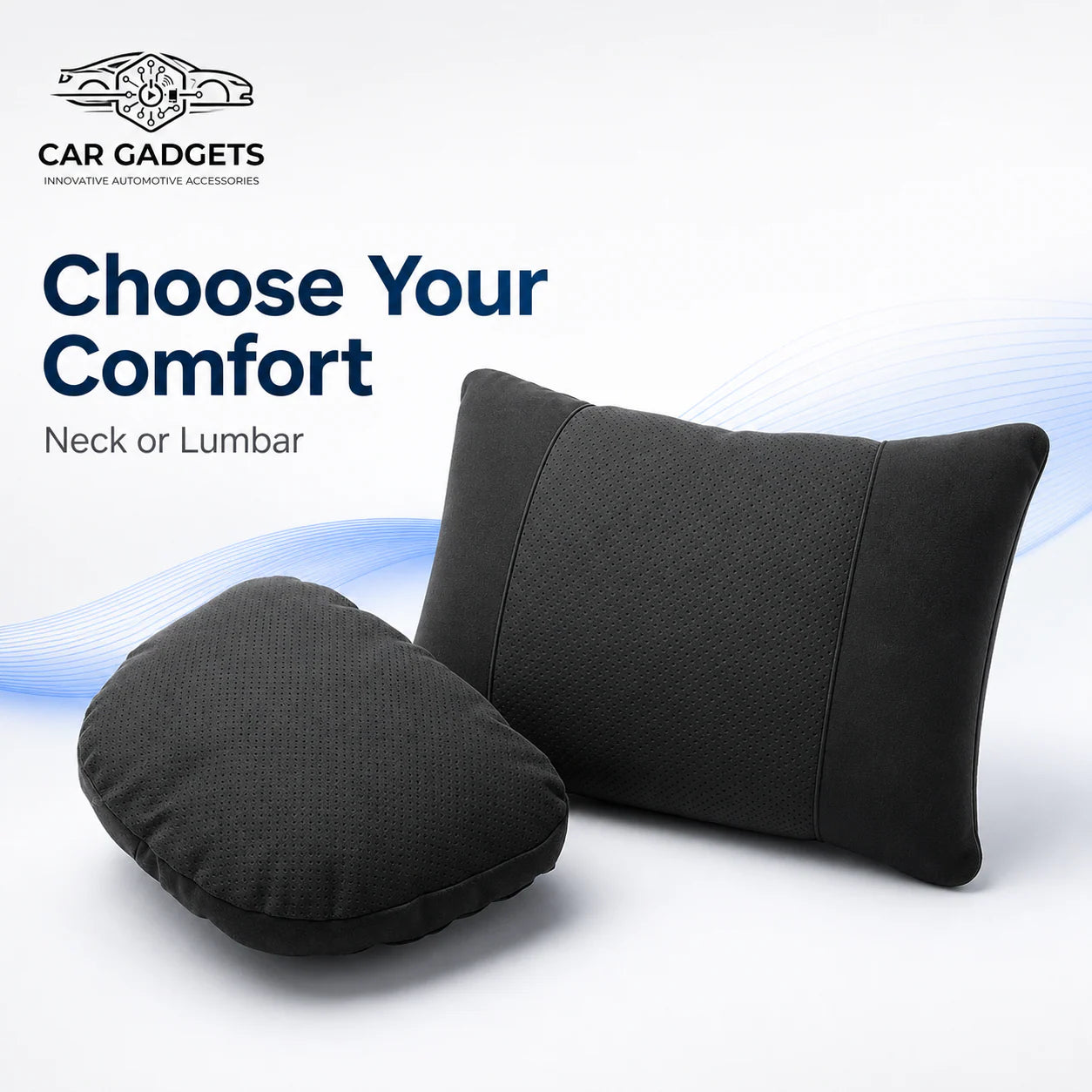 Black neck and lumbar car seat comfort pillow styles