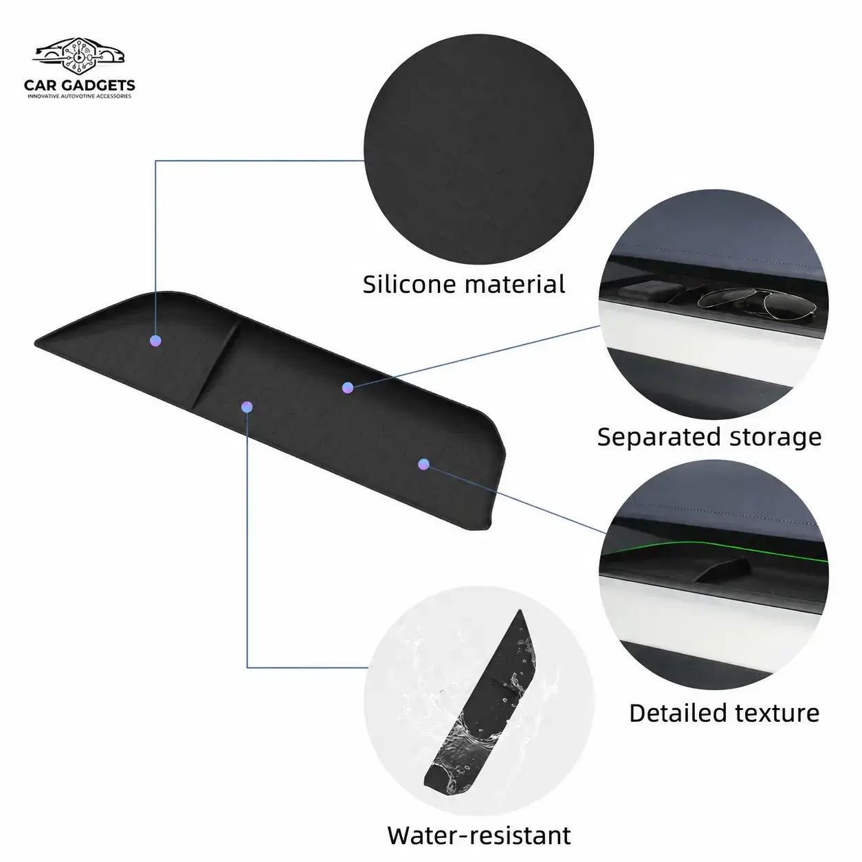 Silicone RAV4 dashboard tray with separated water-resistant storage