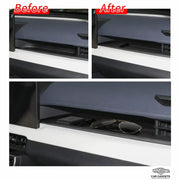 Before and after passenger dashboard organizer installation in a 2026 RAV4
