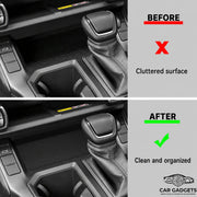 Before and after RAV4 right-hand-drive console mat installation