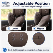 Two strap-height settings on a car neck pillow
