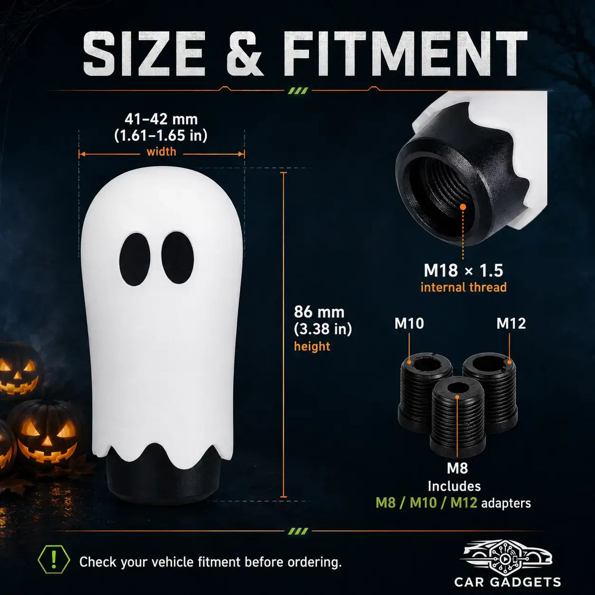 Glow-in-the-Dark Ghost Gear Shift Knob with 3 Adapters