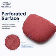 Close view of the perforated surface on a red car neck pillow