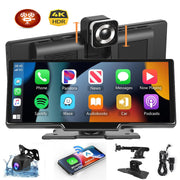 Camera-equipped portable car display with rear camera