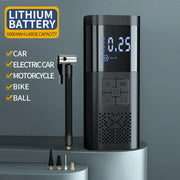 Cordless tire inflator with 6000mAh lithium battery, compatible with cars, motorcycles, bikes, and ball inflation
