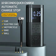 Cordless tire inflator auto-stop feature with compatibility for cars, electric vehicles, motorcycles, bikes, and balls