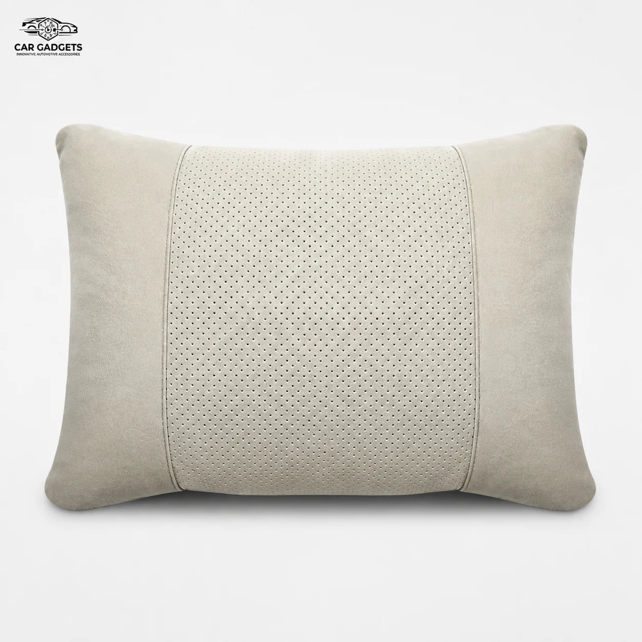 Beige three-panel car lumbar pillow on a white background