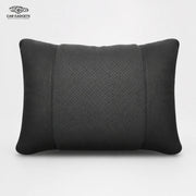 Black three-panel car lumbar pillow on a white background