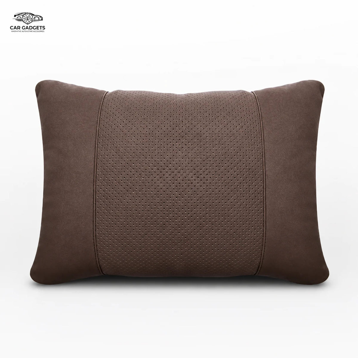 Coffee brown three-panel car lumbar pillow on a white background
