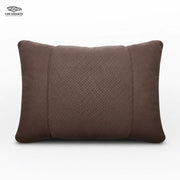 Coffee brown three-panel car lumbar pillow on a white background