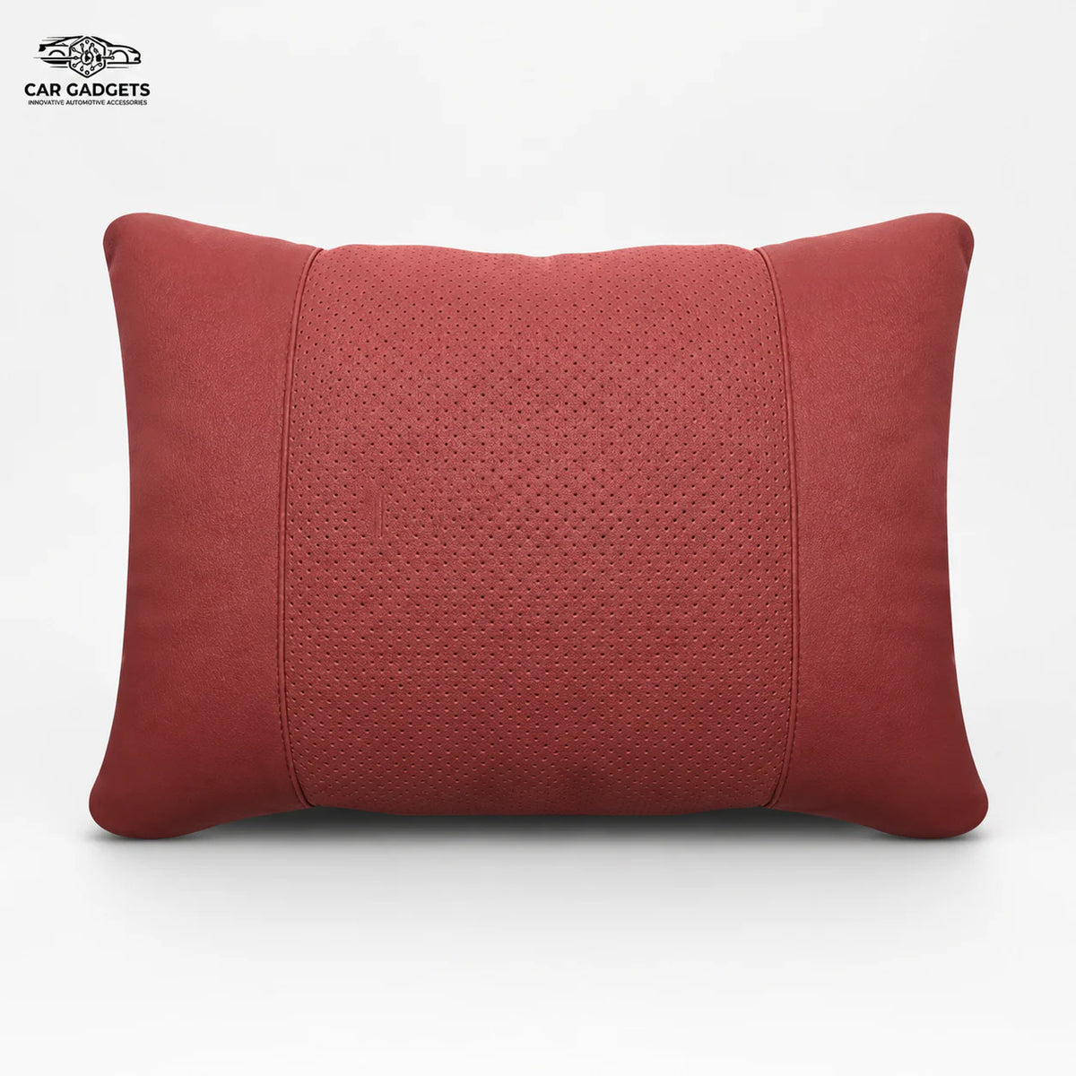 Red three-panel car lumbar pillow on a white background