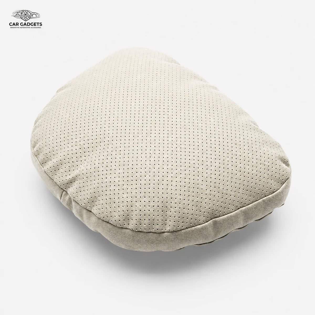 Beige perforated car neck pillow on a white background