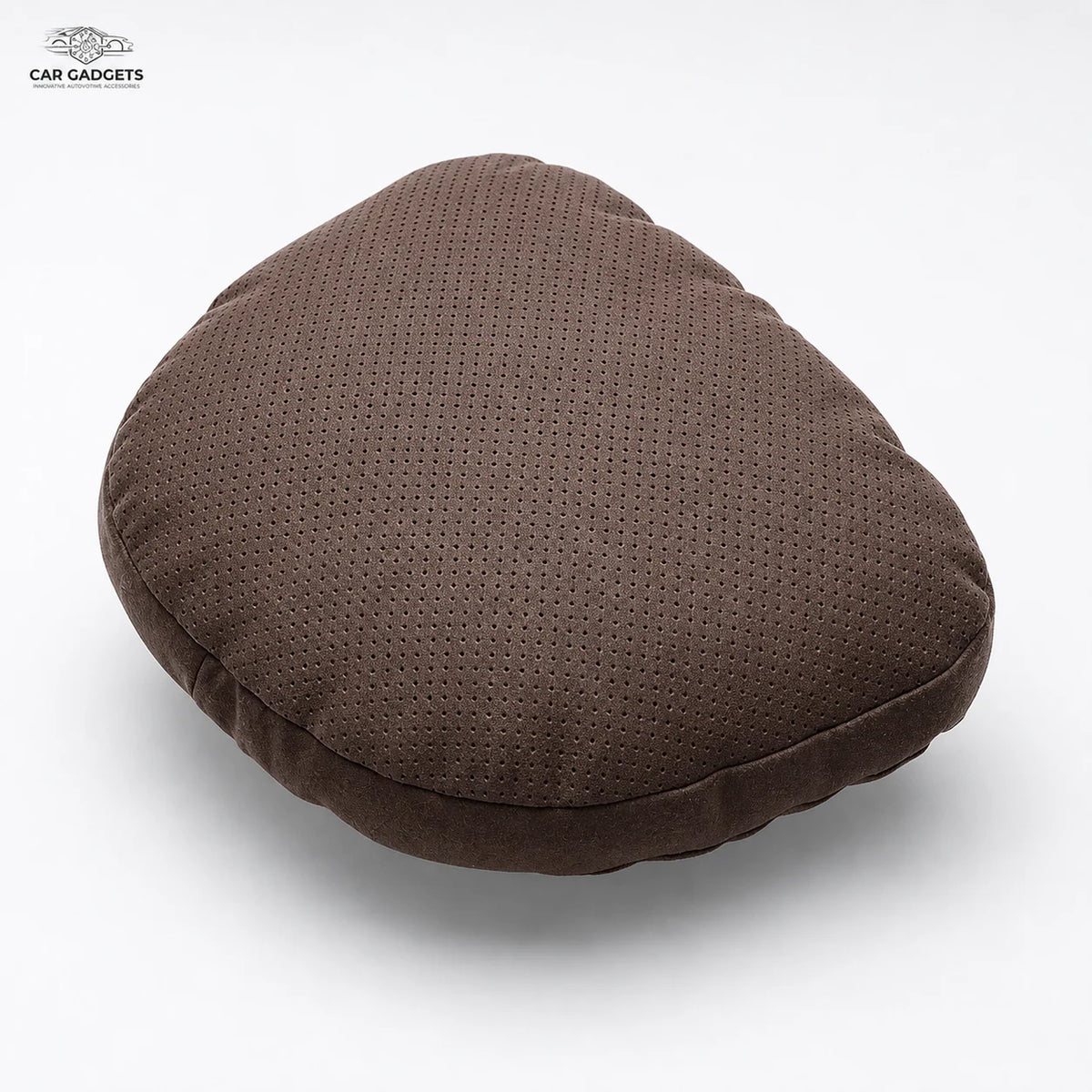 Coffee brown perforated car neck pillow on a white background