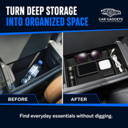 Lexus RX center console before and after installing organizer tray