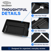 Center console tray coin holder cable pass-through dividers and removable liners