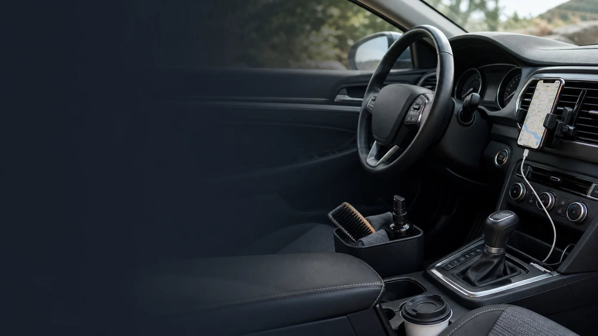 Organized car interior with practical accessories for navigation and everyday driving