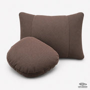 Coffee brown car seat neck and lumbar pillow set on a white studio background