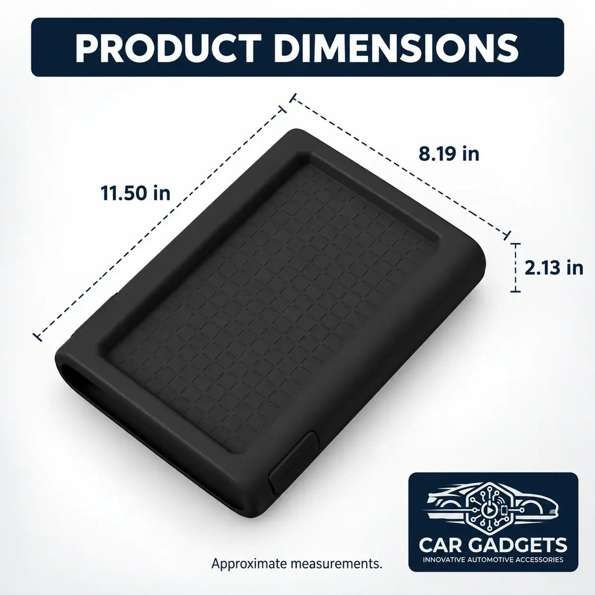 Dimension diagram of the armrest cover measuring approximately 11.50 by 8.19 by 2.13 inches