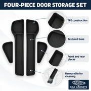 Four-piece TPE door storage set with textured bases, front and rear inserts and removable design