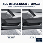 Before and after view of a 2026 Toyota RAV4 door pocket with a fitted black storage insert