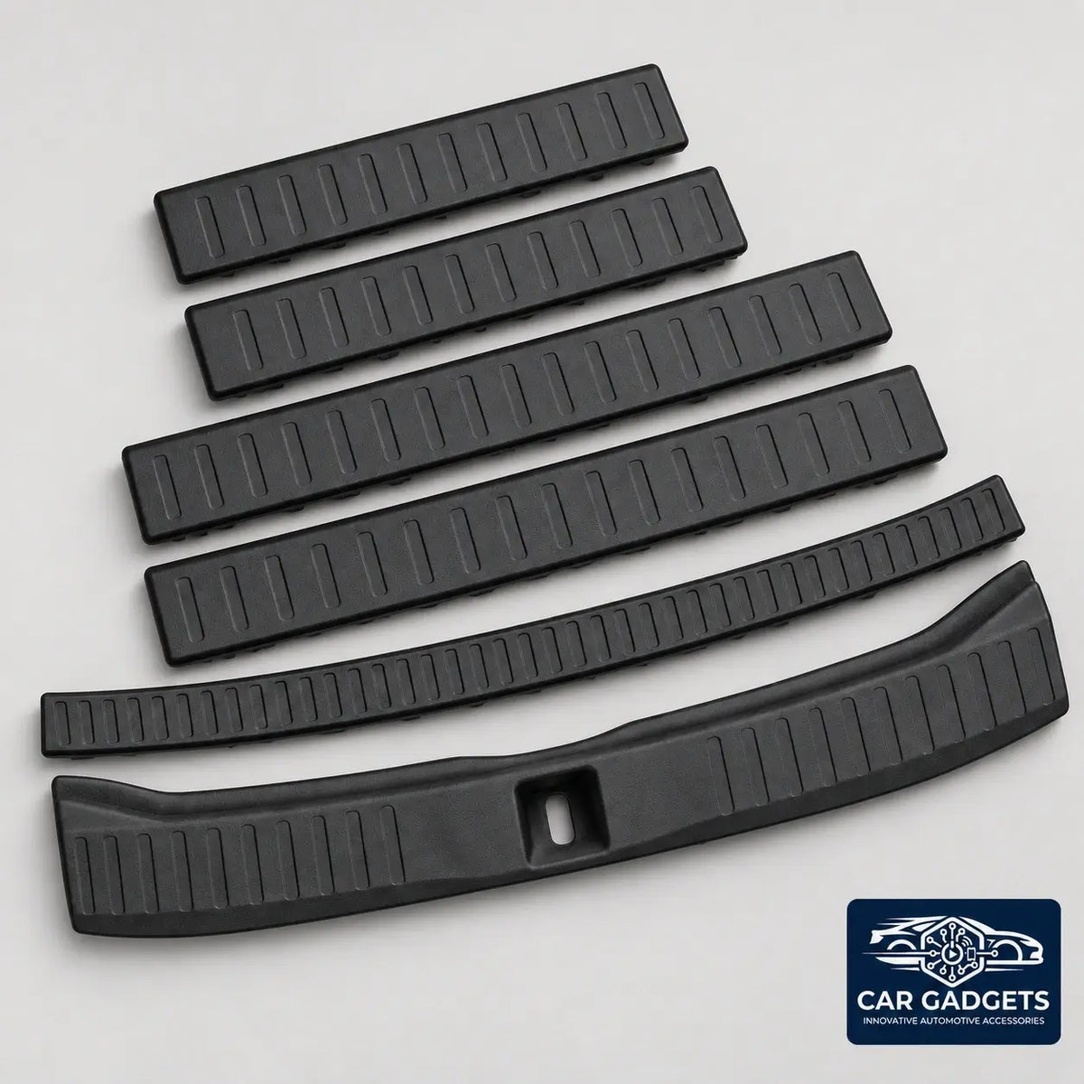 Alternate angle of the six-piece door sill, rear bumper and inner threshold protector set