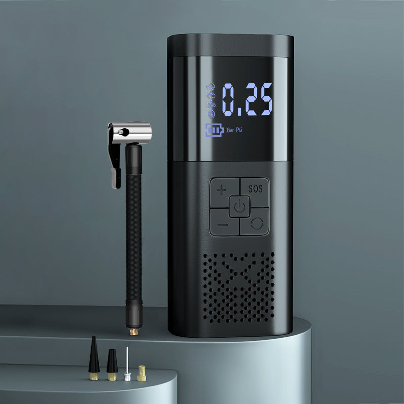 Portable digital tire inflator with hose and valve adapters